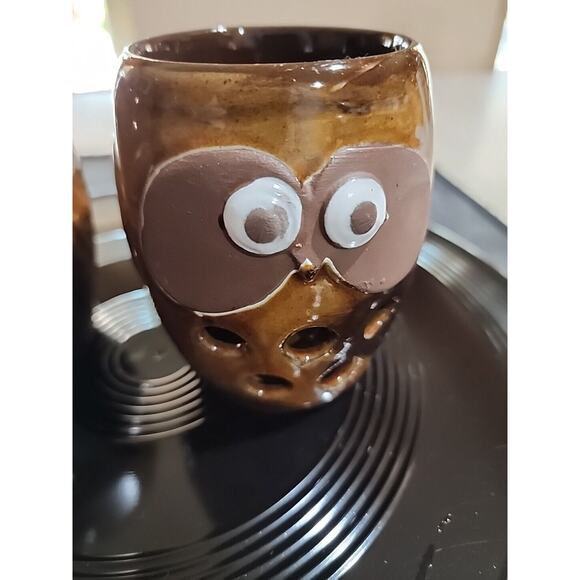 Vintage OMC Otagiri Japan Redware Pottery Owl Candle Brush Pencil Holder Cups - Picture 4 of 7